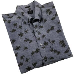 Mens J. Crew Slim Long Sleeve Button Up Shirt Palm Tree Dark Gray/Black-L